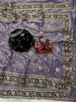 Purple silk blend mirror work saree 3