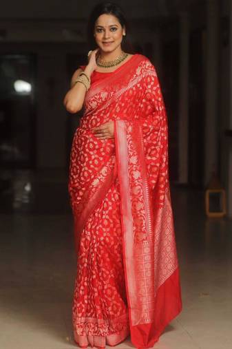 Red banarasi art silk saree