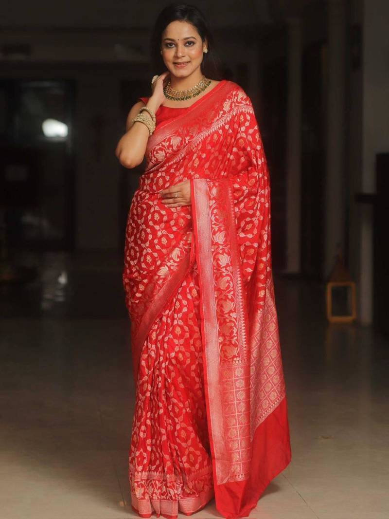 Red banarasi art silk saree