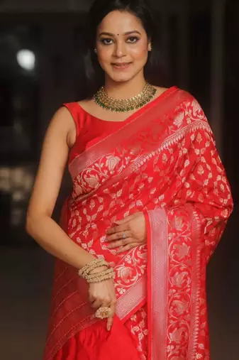 Red banarasi art silk saree