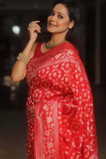 Red banarasi art silk saree