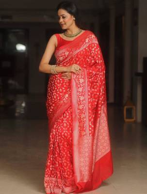 Red banarasi art silk saree 4