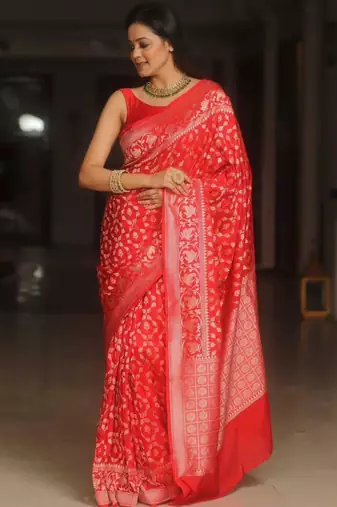 Red banarasi art silk saree