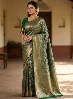 Green kanchipuram style art silk  saree 1