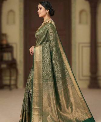 Green kanchipuram style art silk  saree 3