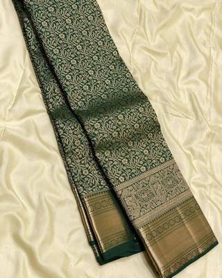 Green kanchipuram style art silk  saree 5