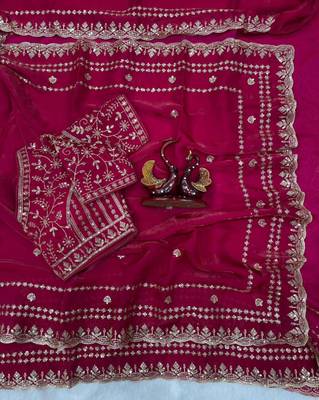 Pink silk \blend sequin net saree 2
