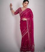 Pink silk \blend sequin net saree