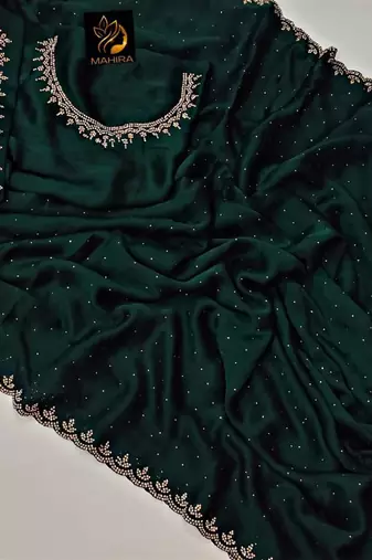 Green chiffon embroidered saree
