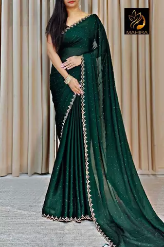 Green chiffon embroidered saree