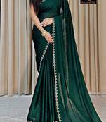Green chiffon embroidered saree
