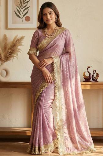 Lavender silk blend embroidered saree