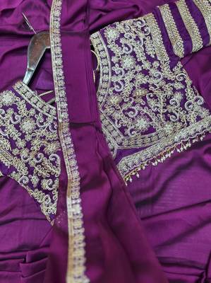 purple silk blend designer pre draped saree with embroidered blouse 2