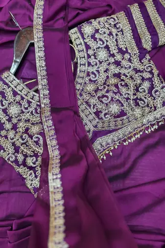Purple silk blend designer ready to wear saree with embroidered blouse