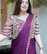 Purple silk blend designer ready to wear saree with embroidered blouse