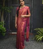 Red art silk kanchipuram saree with zari work