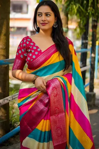 Multicolor stripes cotton saree