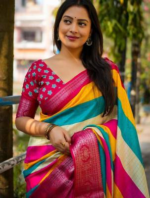 Multicolor stripes cotton saree 4