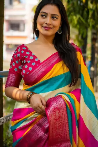 Multicolor stripes cotton saree