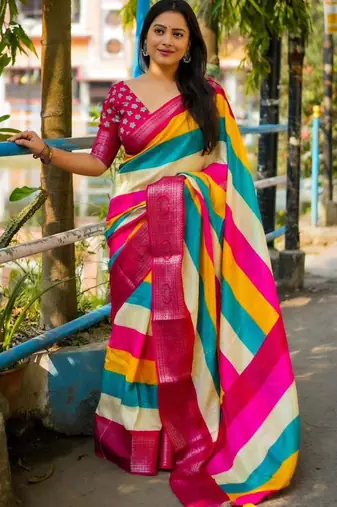 Multicolor stripes cotton saree
