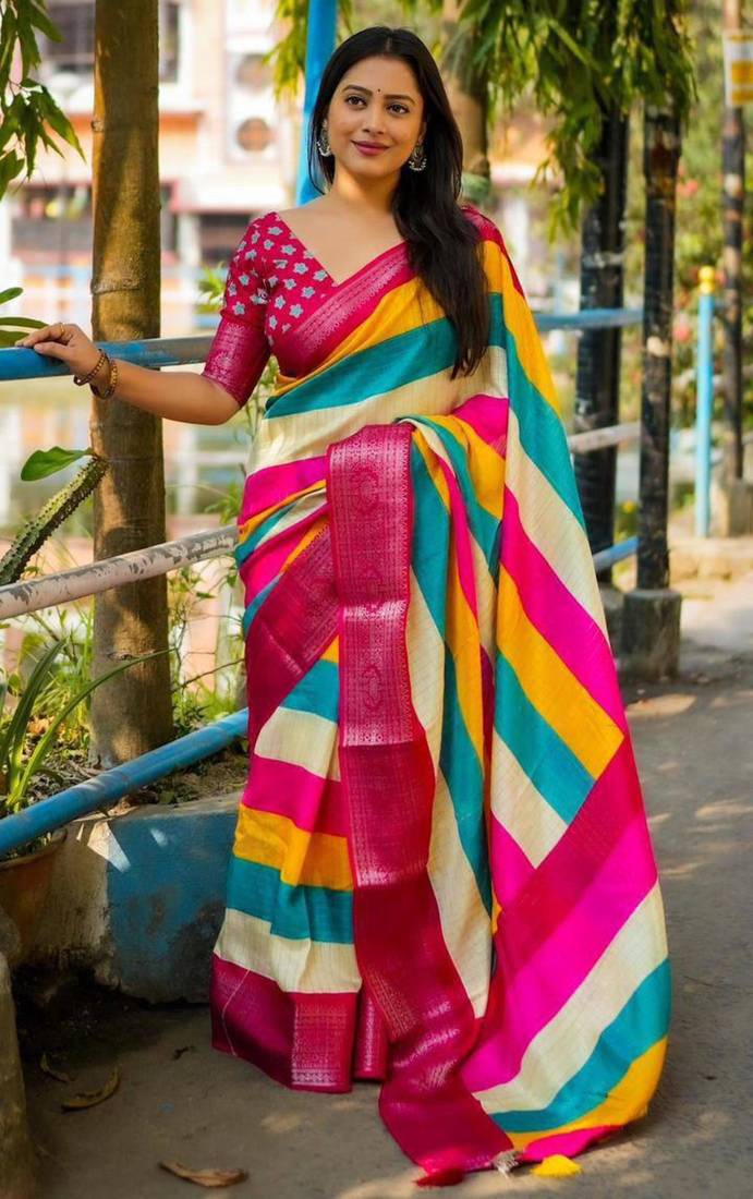 Multicolor stripes cotton saree