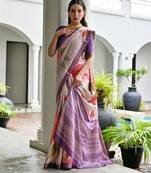 Purple silk blend floral printed saree