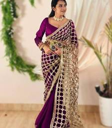 wine silk blend ready made saree with mirror work