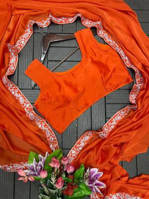 orange silk blend pre-stitched saree with jacket 2