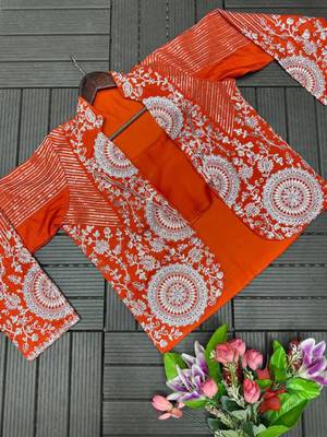 orange silk blend pre-stitched saree with jacket 3