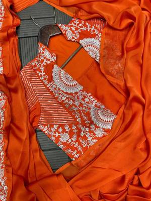 orange silk blend pre-stitched saree with jacket 4