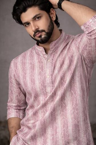 Pink color linen fabric smart and casual short kurta for men's