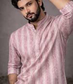 Pink color linen fabric smart and casual short kurta for men's