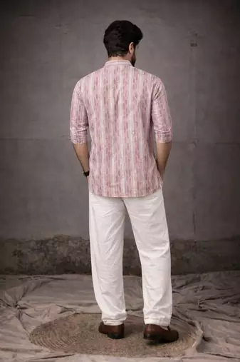 Pink color linen fabric smart and casual short kurta for men's