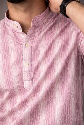 Pink color linen fabric smart and casual short kurta for men's 4