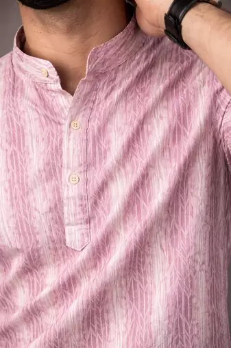 Pink color linen fabric smart and casual short kurta for men's