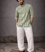 Green color linen fabric smart and casual short kurta for men's