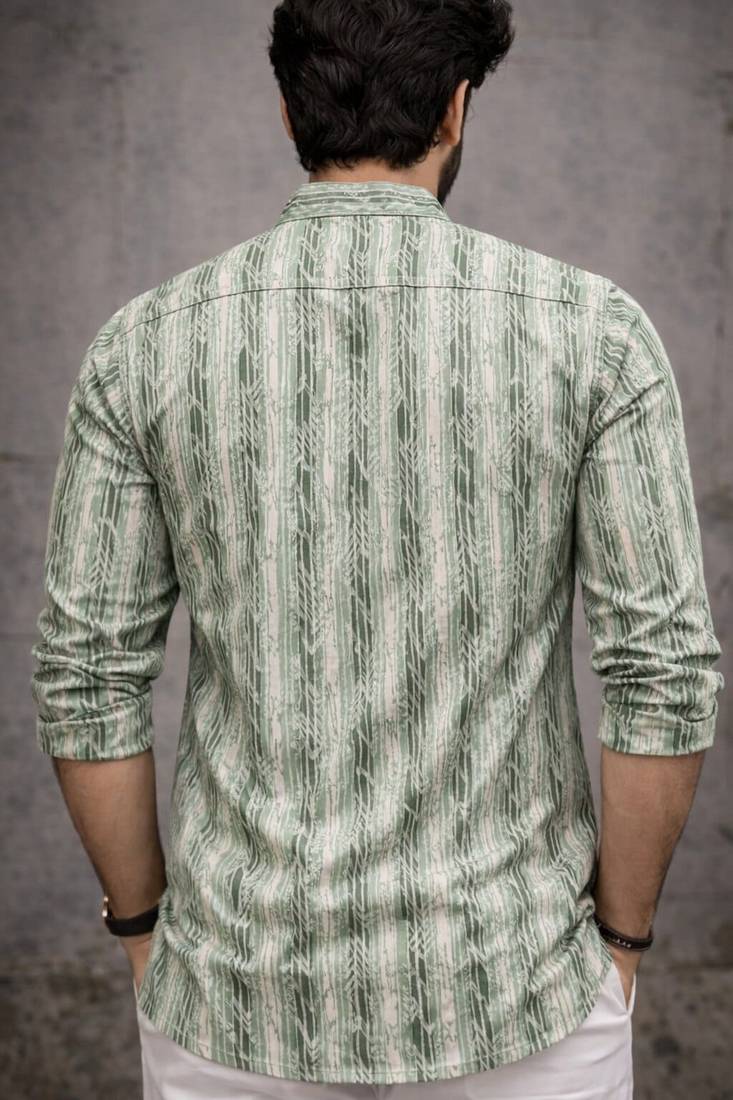 Green color linen fabric smart and casual short kurta for men's