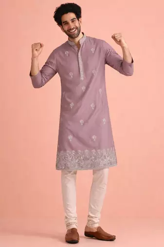 Lavendar color designer embroidered men's ceremonial kurta payjama