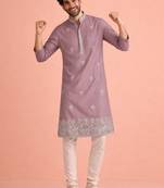 Lavendar color designer embroidered men's ceremonial kurta payjama