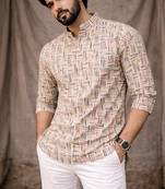White color linen fabric smart and casual short kurta for men's