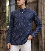 Navy blue color linen fabric smart and casual short kurta for men's