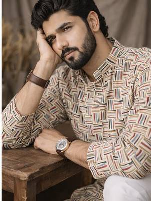 White color linen fabric smart and casual short kurta for men's 3
