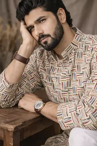 White color linen fabric smart and casual short kurta for men's