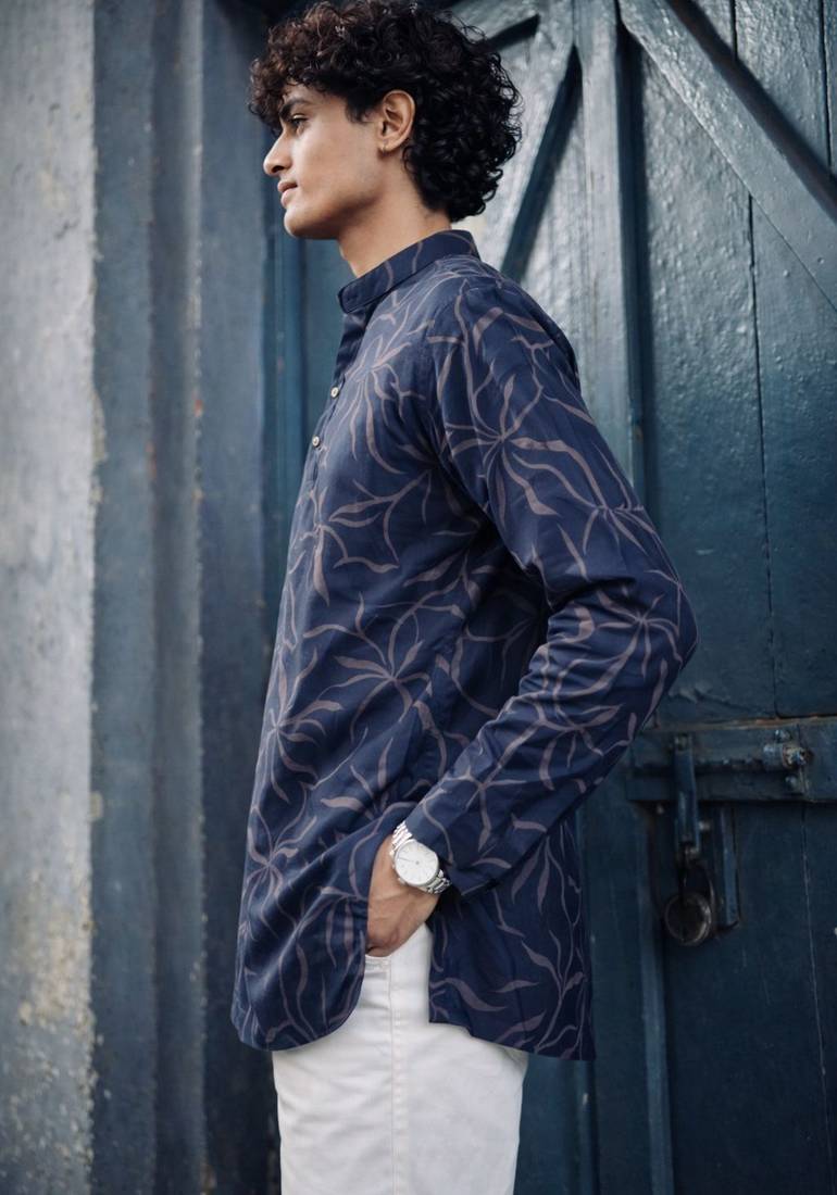 Navy blue color linen fabric smart and casual short kurta for men's