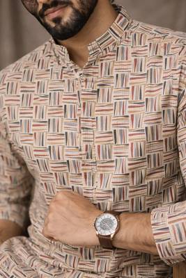 White color linen fabric smart and casual short kurta for men's 4