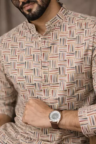 White color linen fabric smart and casual short kurta for men's