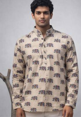 White color linen fabric smart and casual short kurta for men's 1
