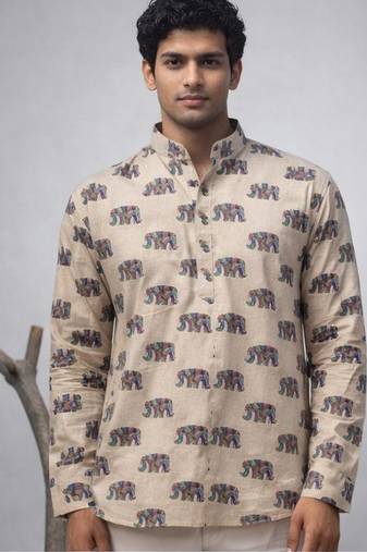 White color linen fabric smart and casual short kurta for men's