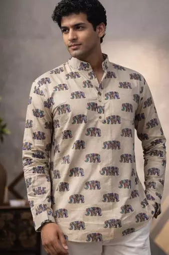 White color linen fabric smart and casual short kurta for men's
