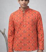 Orange color linen fabric smart and casual short kurta for men's